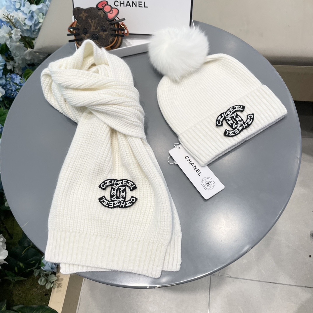 【定番人気】シャネル 秋冬 防寒アクセサリー マフラー＆ハットセット