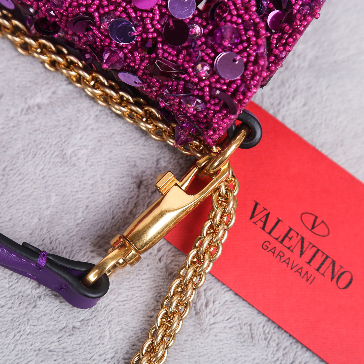 ヴァレンティノ「Valentino」ド アメジスト クリスタル レザートップハンドルバッグ