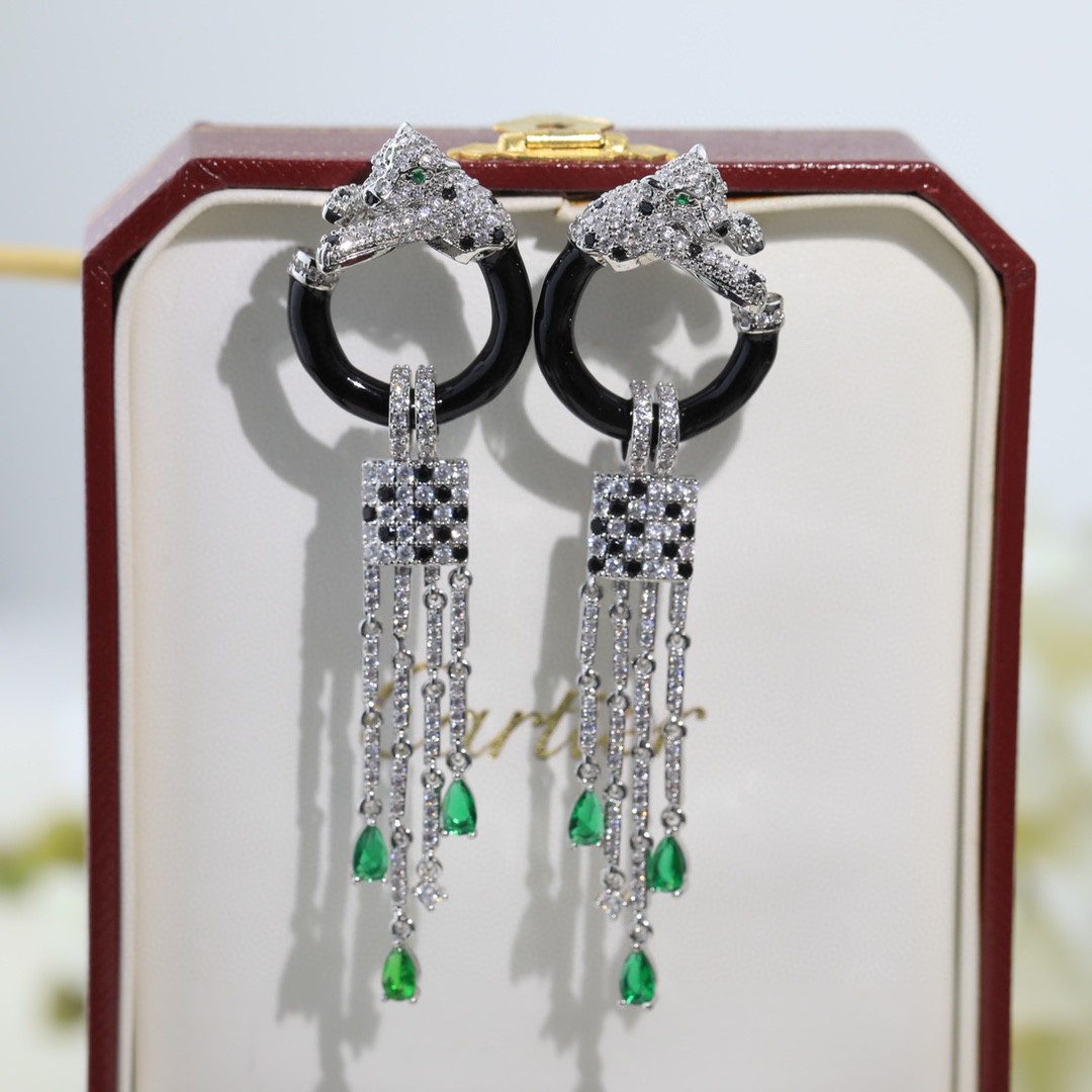 カルティエ「Cartier」 ソレイユ カラーダイヤモンド フリンジ パンサー イヤリング