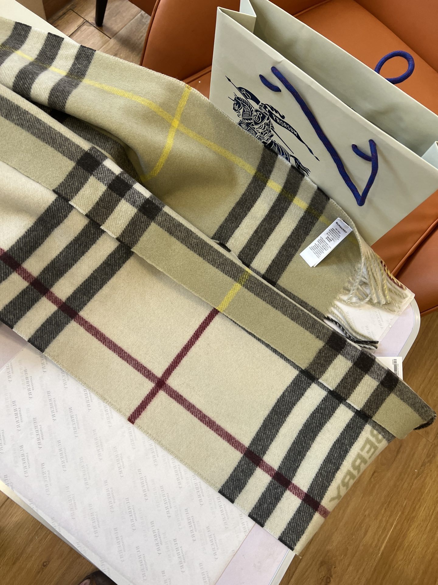 バーバリー「Burberry」コントラスト チェック マフラー (ベージュ×オリーブ)30*168CM