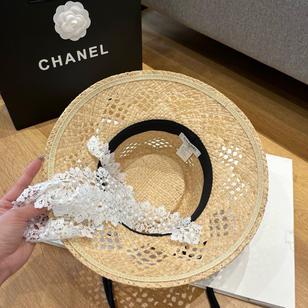 シャネル「Chanel」ラフィア オープンワーク サンハット
