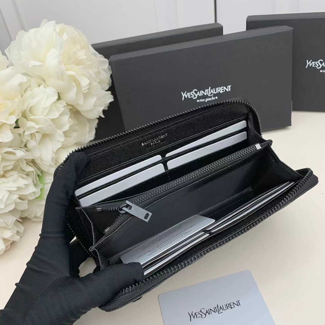 サンローラン「Saint Laurent」モノグラム・サンローラン フルジップウォレット（グレインパウダーテクスチャー キルティングレザー）