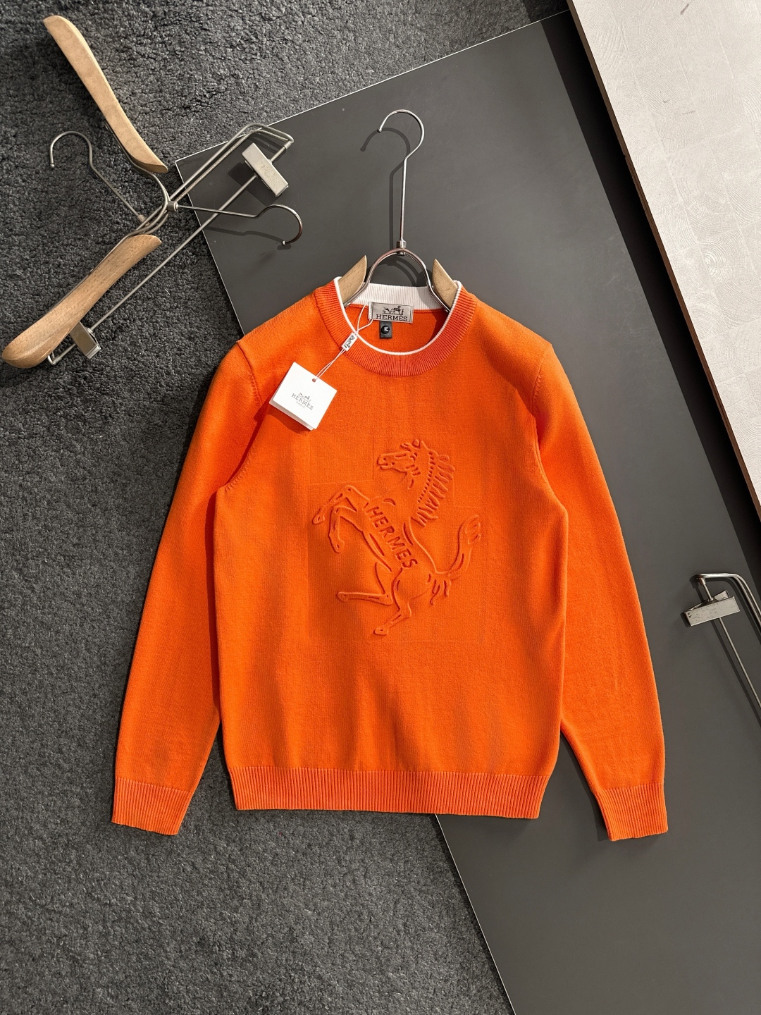 エルメス「Hermès」秋冬全身ジャージー柄新作シンプル丸首ニットウールセーター