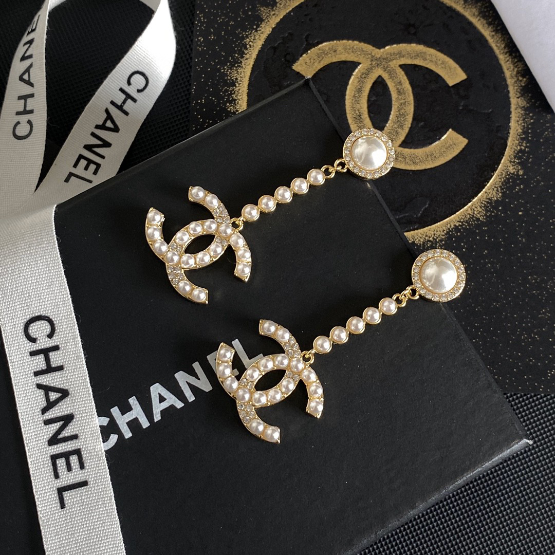 シャネル「Chanel」カメリア ドロップ＆パール ピアス・イヤリング