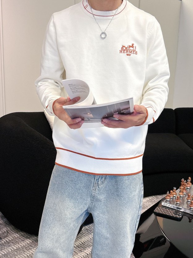 エルメス「Hermès」秋冬全身ジャージー柄新作シンプル丸首ニットウールセーター