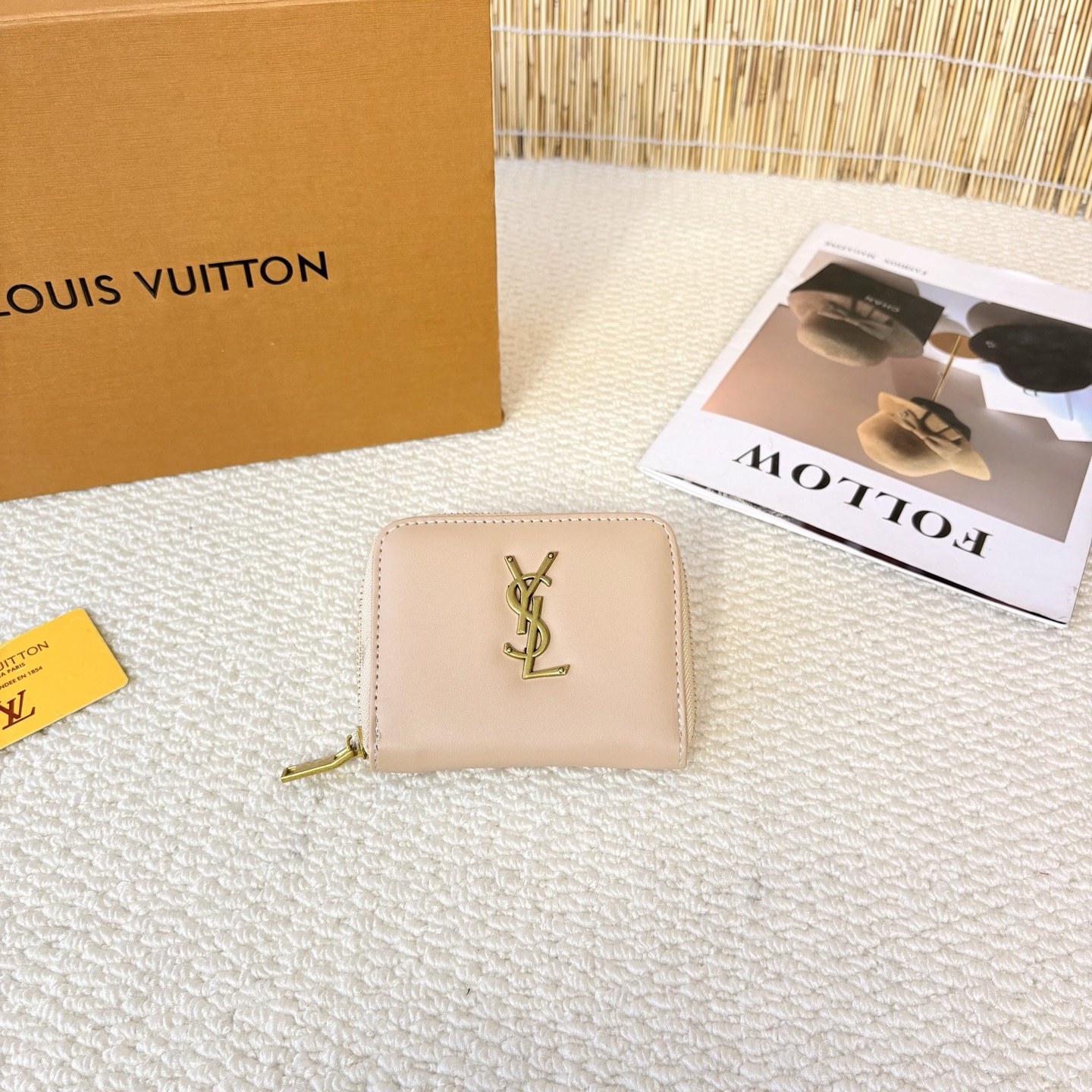 「イヴ・サンローラン」YSL ラフィアハンドバッグ＋チェーンウォレット＋コンパクト財布 3 点セット 限定セール 大人気販売中