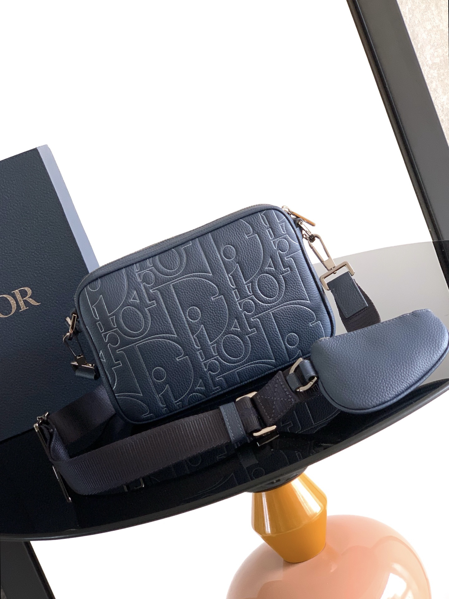 ディオール「Dior」サドル トリプル ポーチ ネイビー グラビティ アウトライン