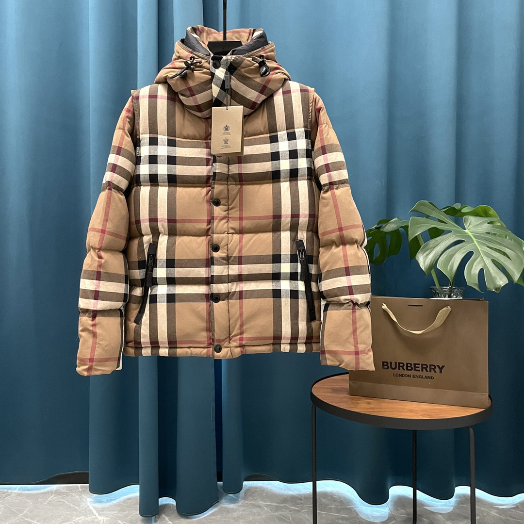 バーバリー「Burberry」秋冬フード付きダウンジャケット 男女兼用