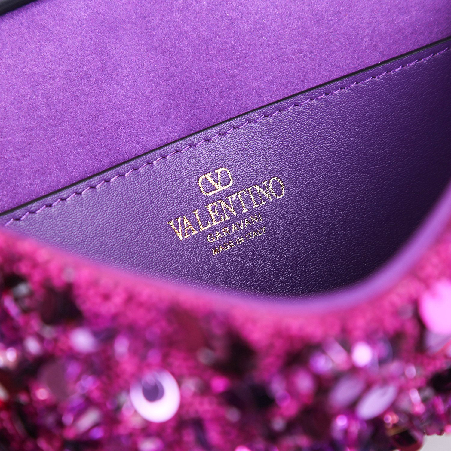 ヴァレンティノ「Valentino」ド アメジスト クリスタル レザートップハンドルバッグ