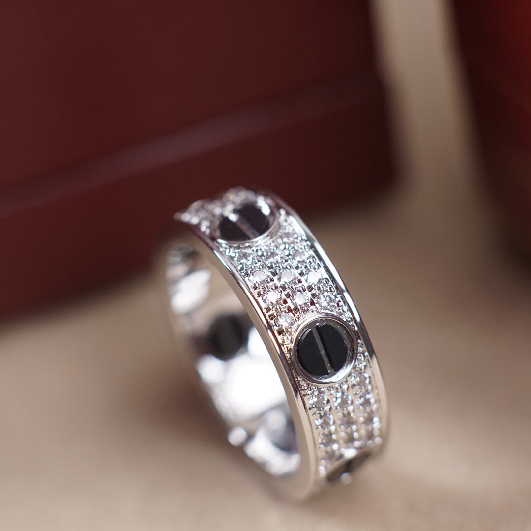 カルティエ「Cartier」 ラブ エタニティ スリム 3列ダイヤ ブラックピン リング