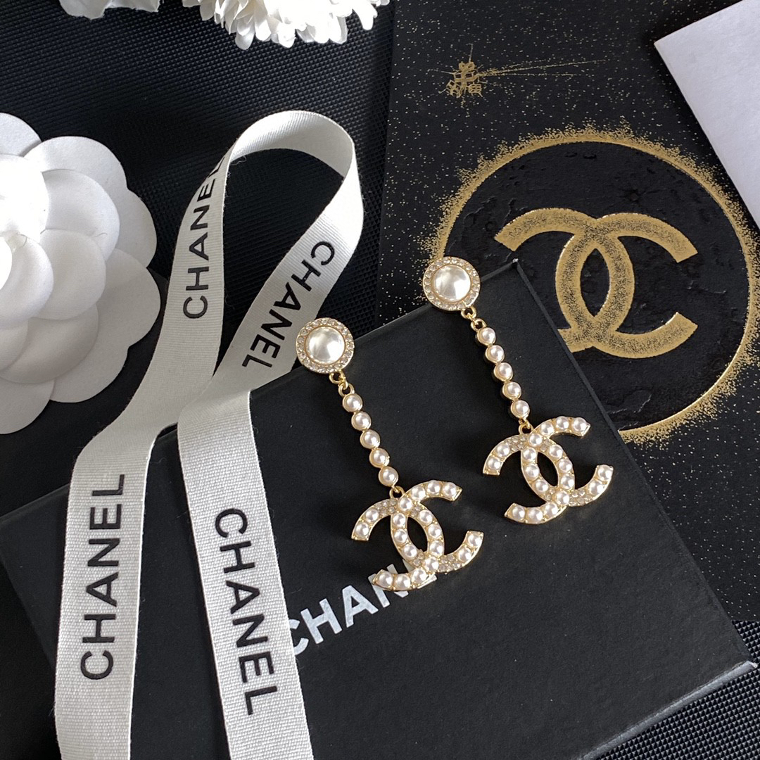 シャネル「Chanel」カメリア ドロップ＆パール ピアス・イヤリング