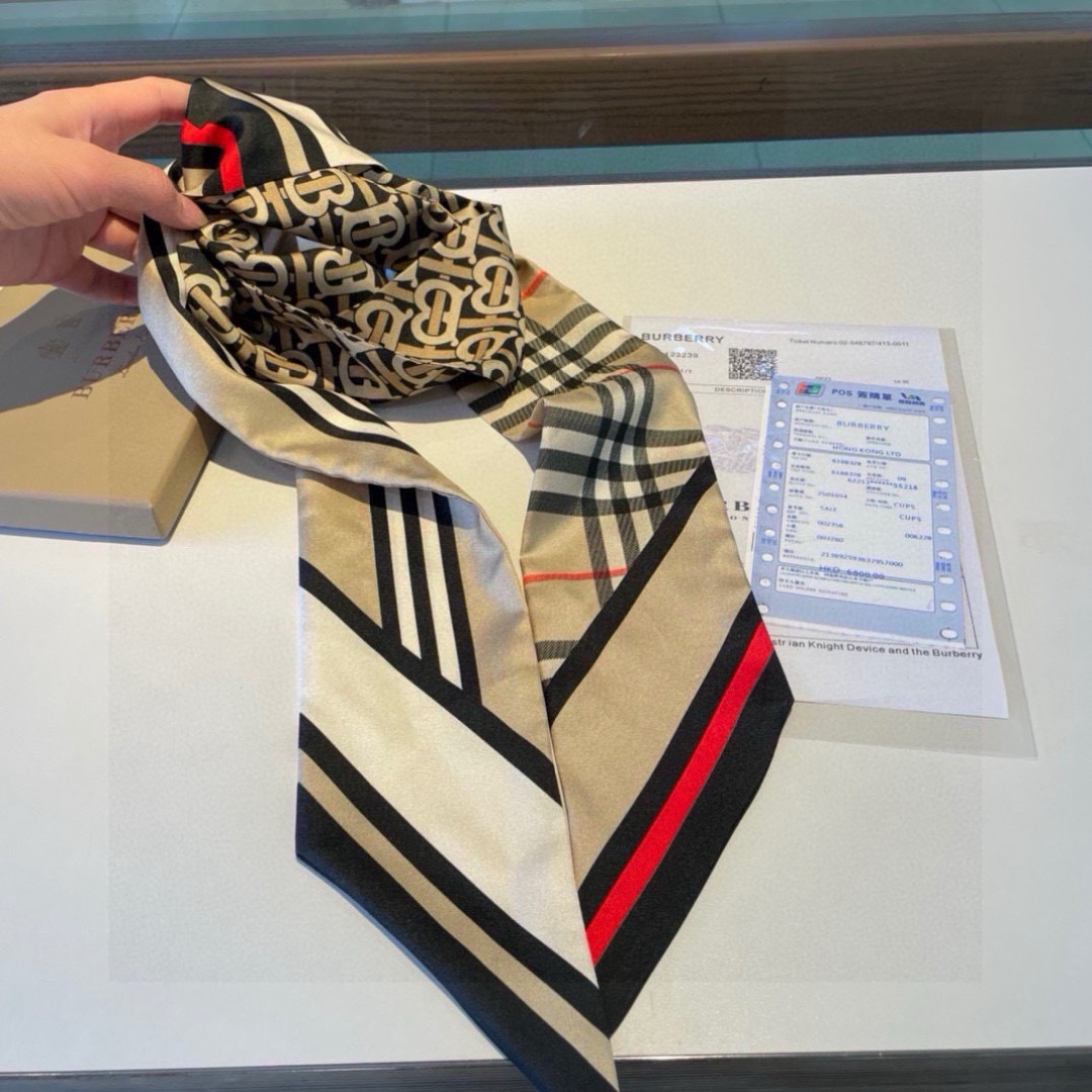 バーバリー「Burberry」シルク ツイル スリムスカーフ (180×8cm)