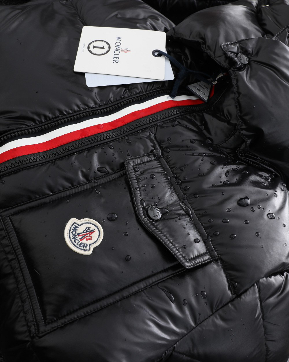 モンクレール メンズ 三色織りテープカラーストライプショートダウンジャケット