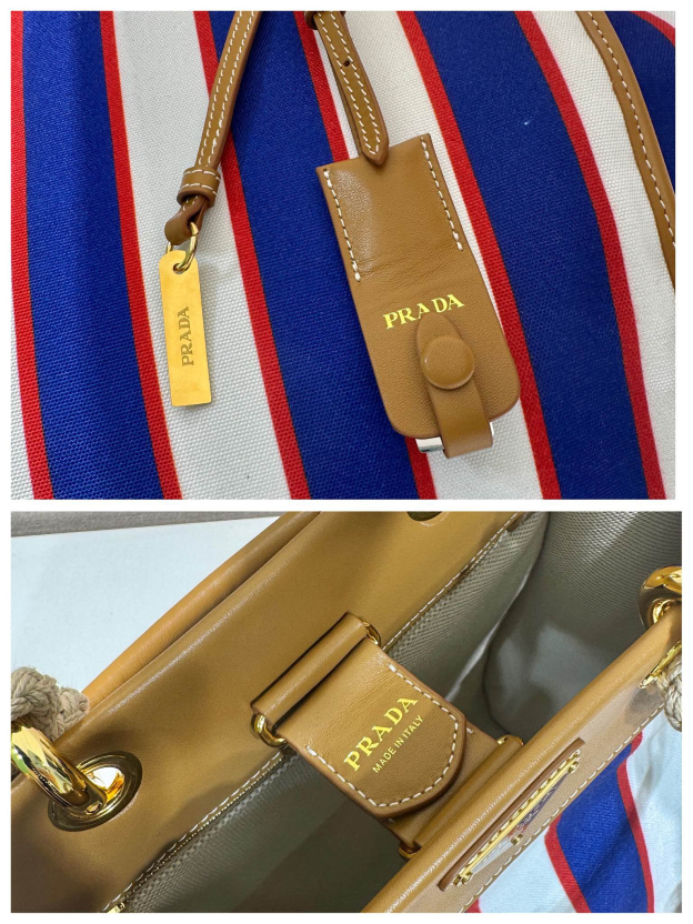 プラダ「Prada」キャンバス＆ストライプトートバッグ