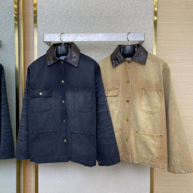 プラダ「Prada」Leather-Trimmedユーティリティジャケット