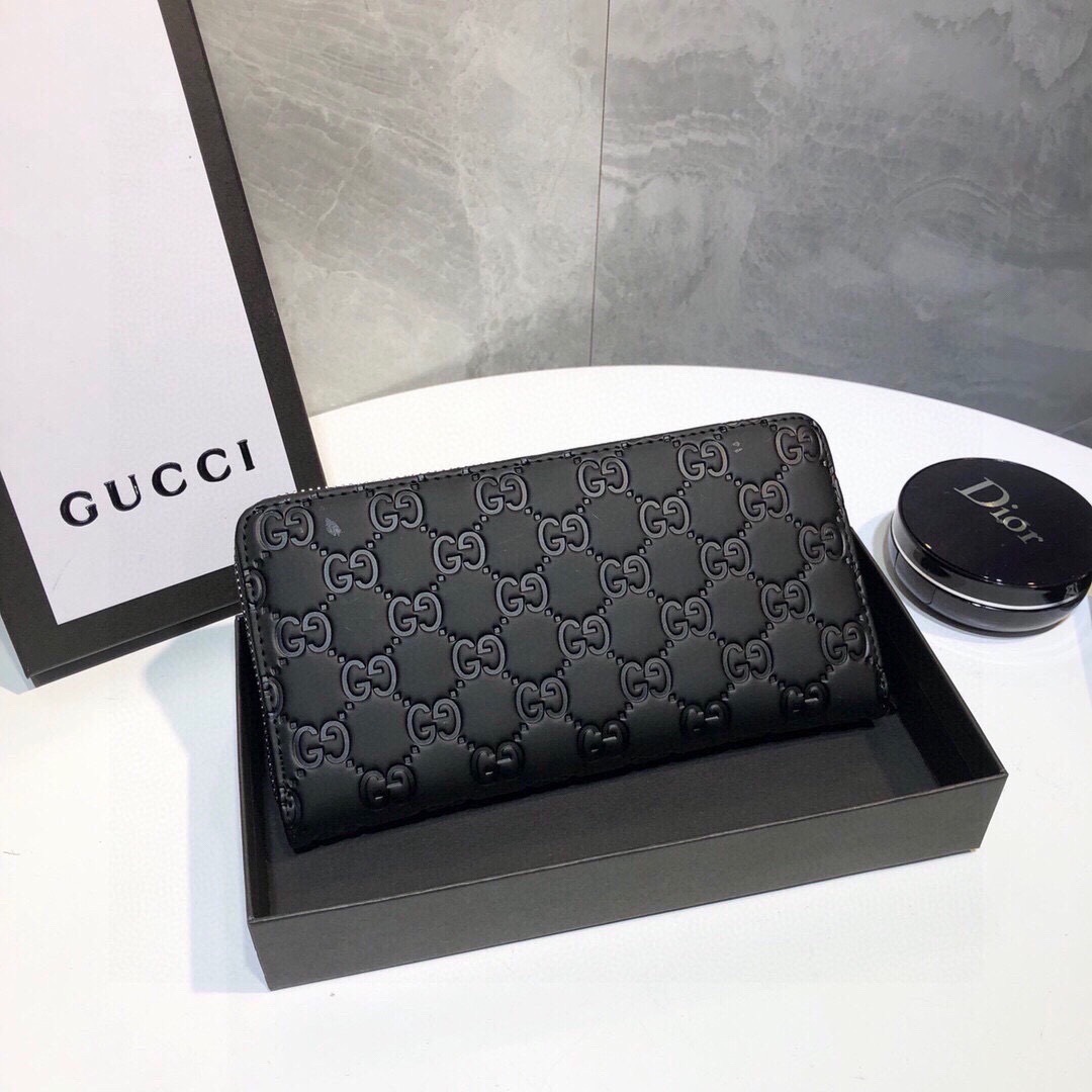 グッチ「Gucci」シグネチャー レザー ウェブ ジップアラウンドウォレット