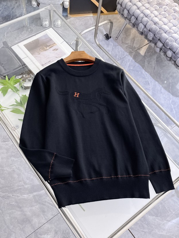 エルメス「Hermès」秋冬用ウール混紡クルーネックニットセーター