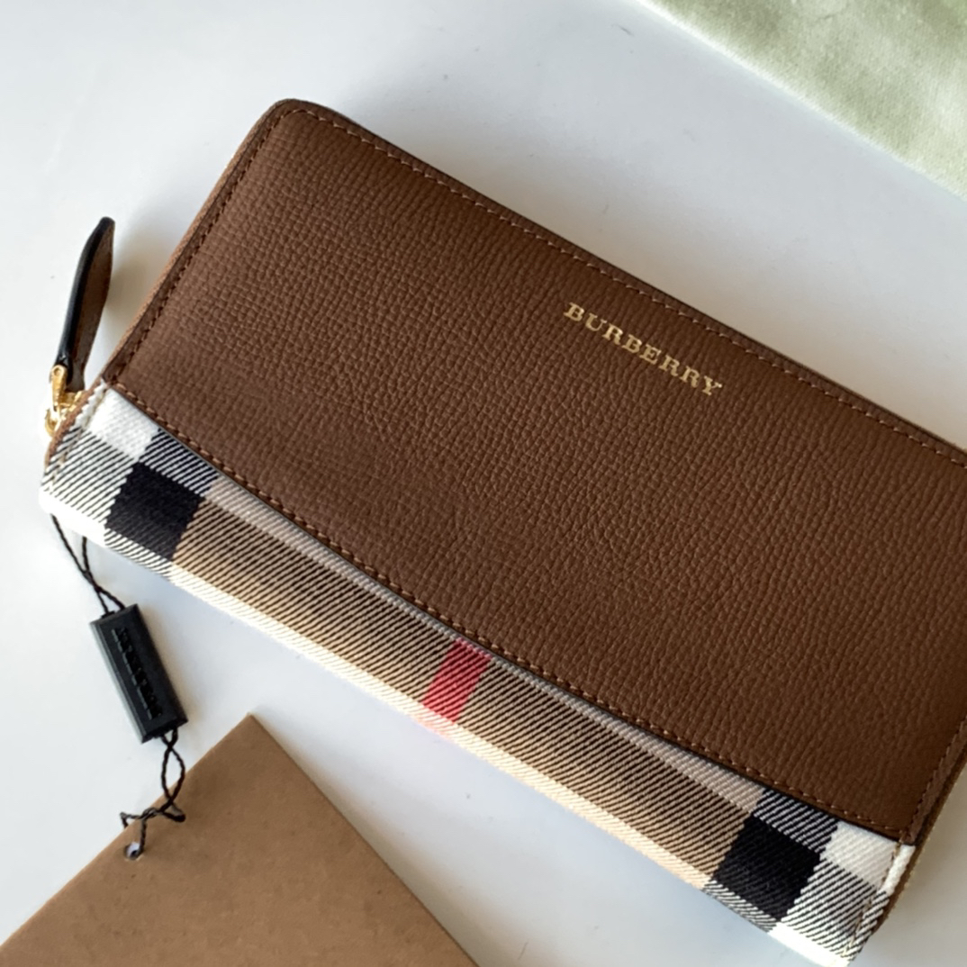 バーバリー「Burberry」Houseチェック & 粒革 ジップ ウォレット