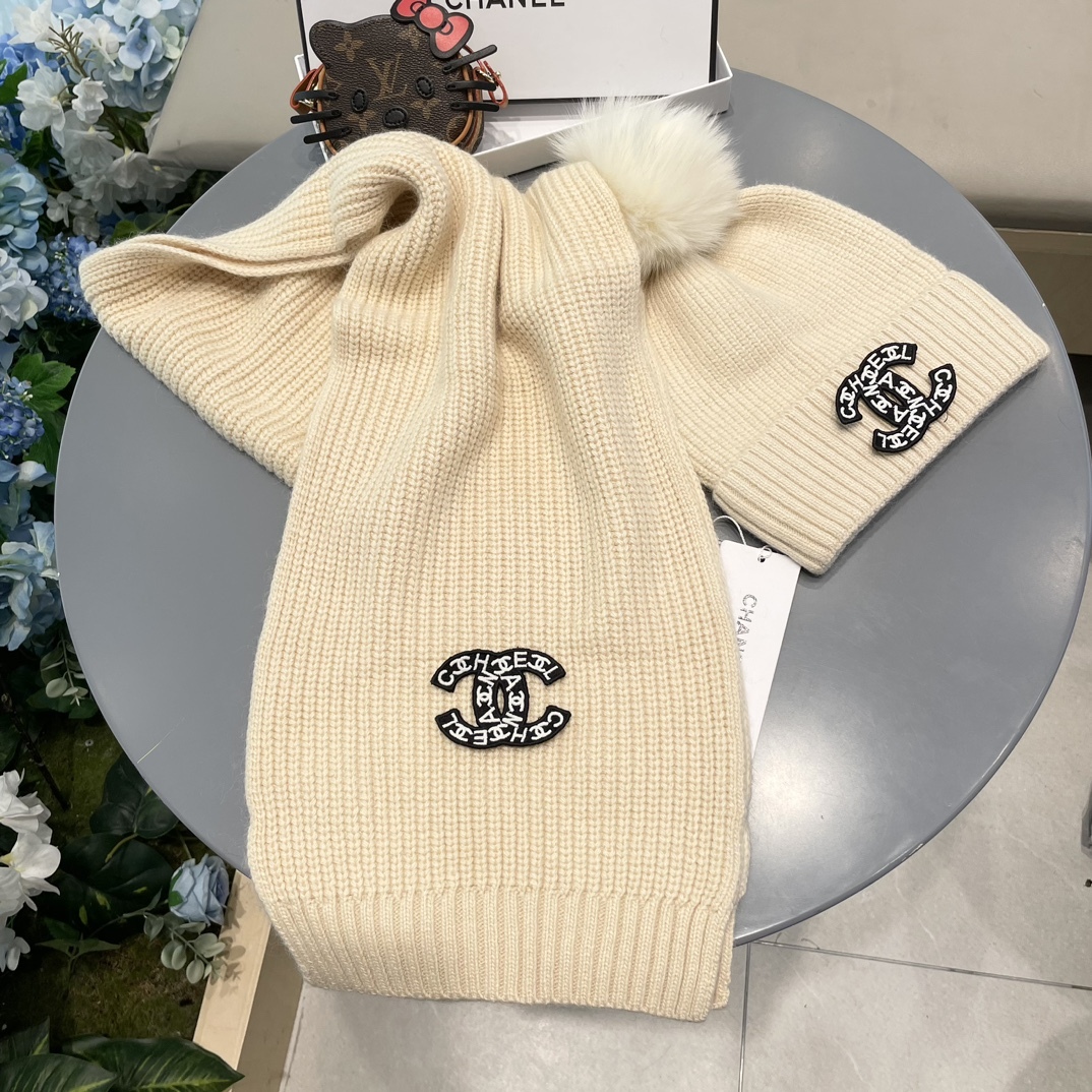 【定番人気】シャネル 秋冬 防寒アクセサリー マフラー＆ハットセット