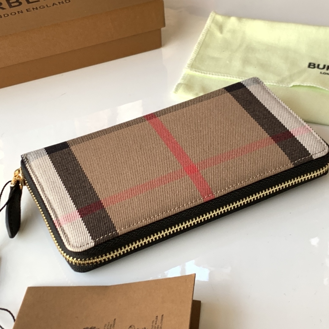 バーバリー「Burberry」Houseチェック & 粒革 ジップ ウォレット