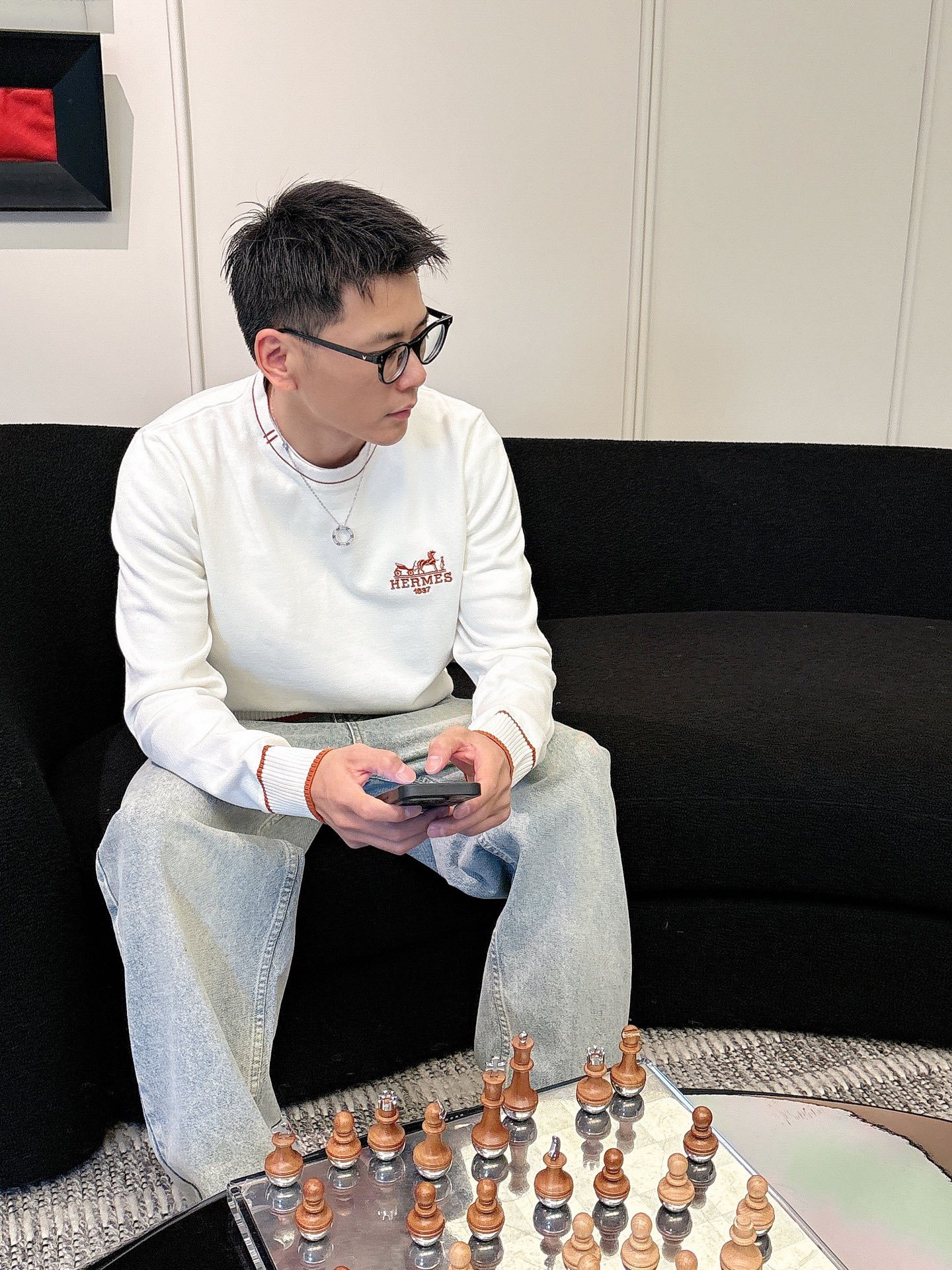 エルメス「Hermès」秋冬全身ジャージー柄新作シンプル丸首ニットウールセーター