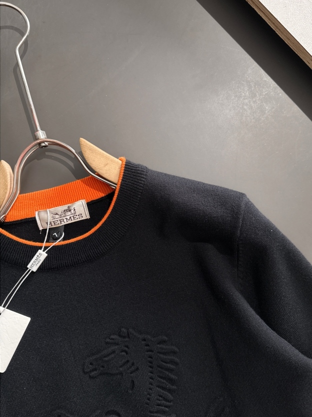 エルメス「Hermès」秋冬全身ジャージー柄新作シンプル丸首ニットウールセーター