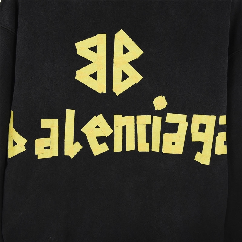 Balenciga（バレンシアガ） スクラッチ（磨破）とマスキングテープ（胶带）デザインのフード付きスウェットシャツ