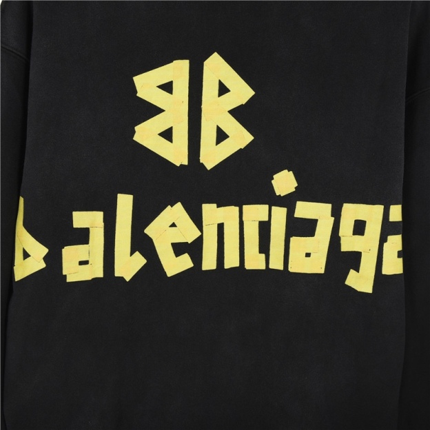Balenciga（バレンシアガ） スクラッチ（磨破）とマスキングテープ（胶带）デザインのフード付きスウェットシャツ