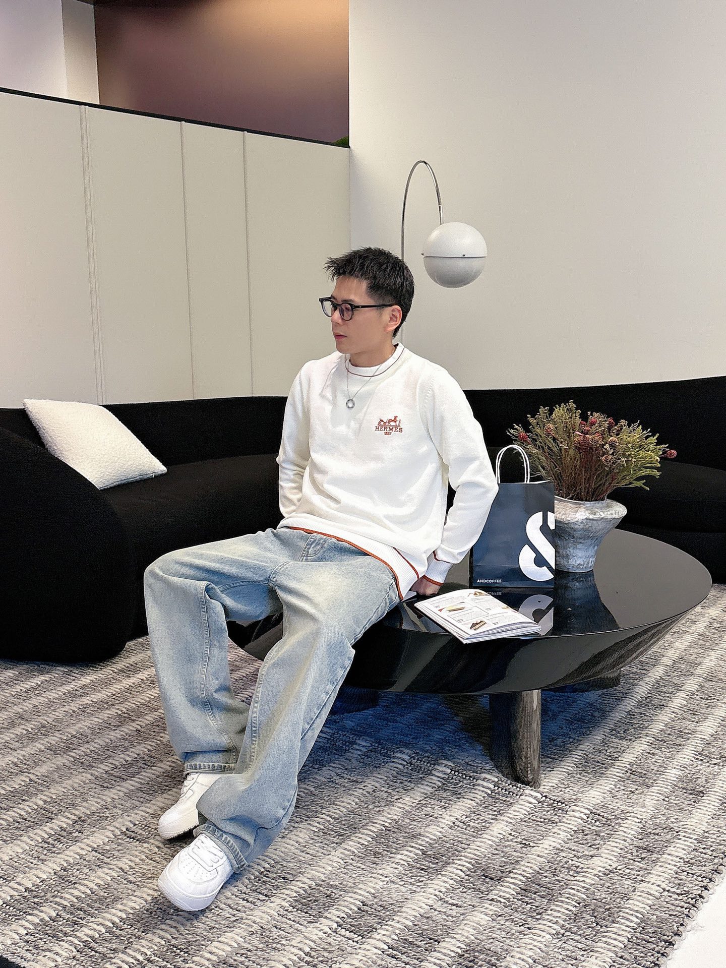 エルメス「Hermès」秋冬全身ジャージー柄新作シンプル丸首ニットウールセーター