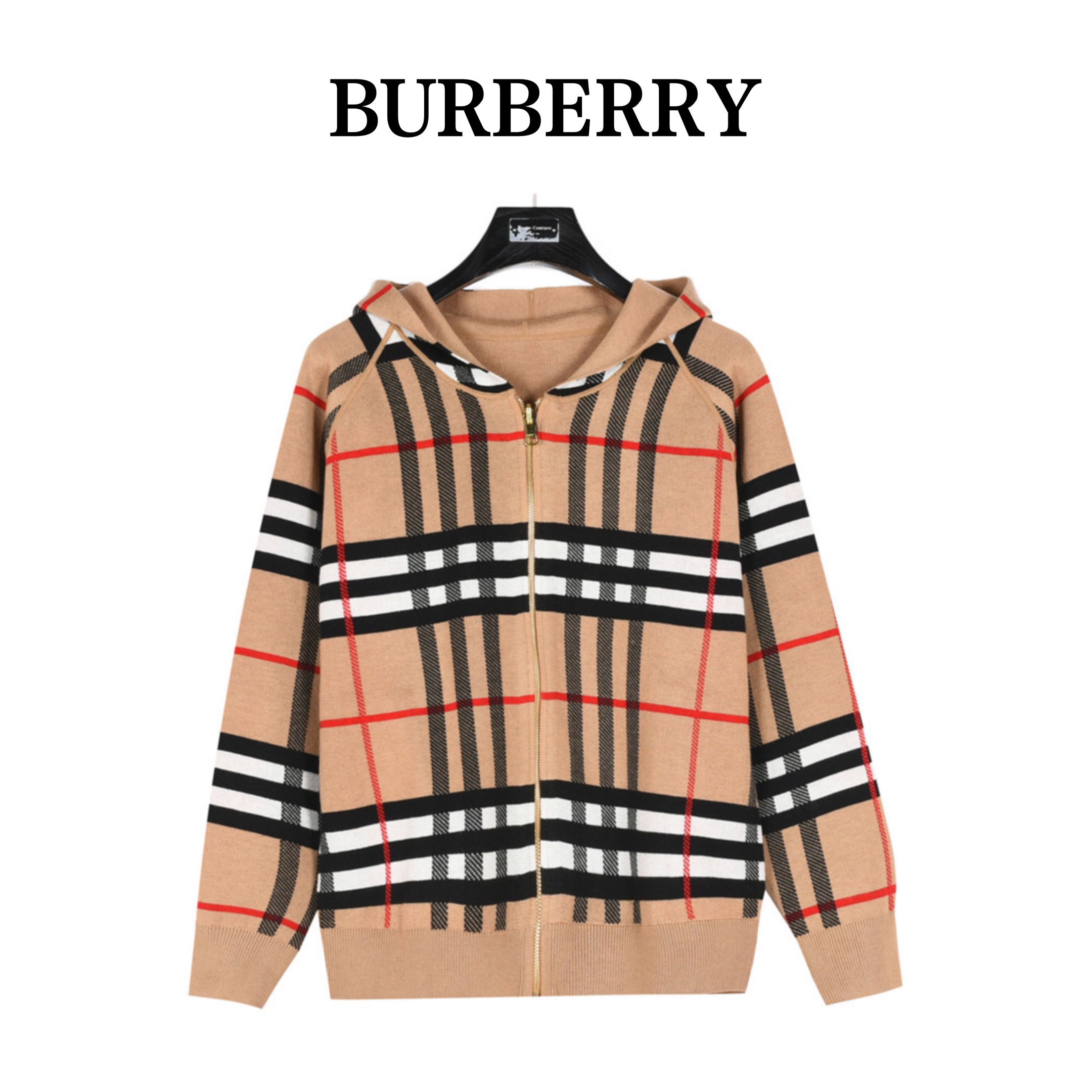 Burberry / バーバリー クラシックチェック柄両面着キャシュミアニットロングスリーブフード付きジャケット