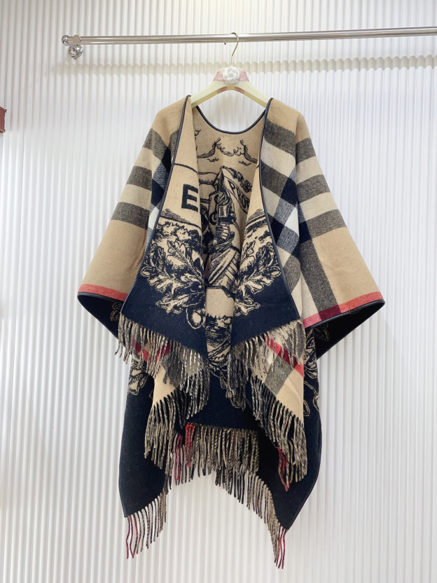 バーバリー「Burberry」リバーシブル EKD チェック ウールケープ 140x140cm