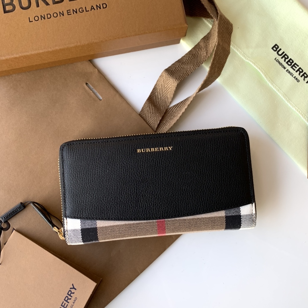 バーバリー「Burberry」Houseチェック & 粒革 ジップ ウォレット
