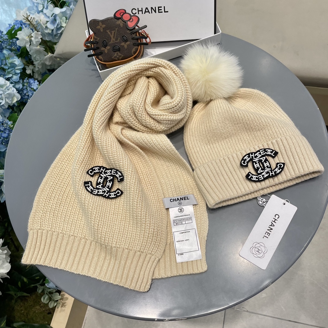 【定番人気】シャネル 秋冬 防寒アクセサリー マフラー＆ハットセット