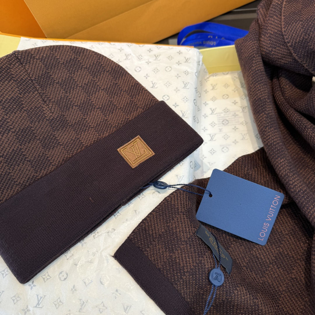 【希少逸品】ルイ・ヴィトン 秋冬 防寒アクセサリー マフラー＆ハットセット