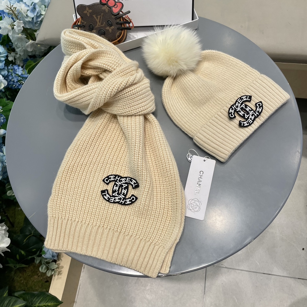 【定番人気】シャネル 秋冬 防寒アクセサリー マフラー＆ハットセット