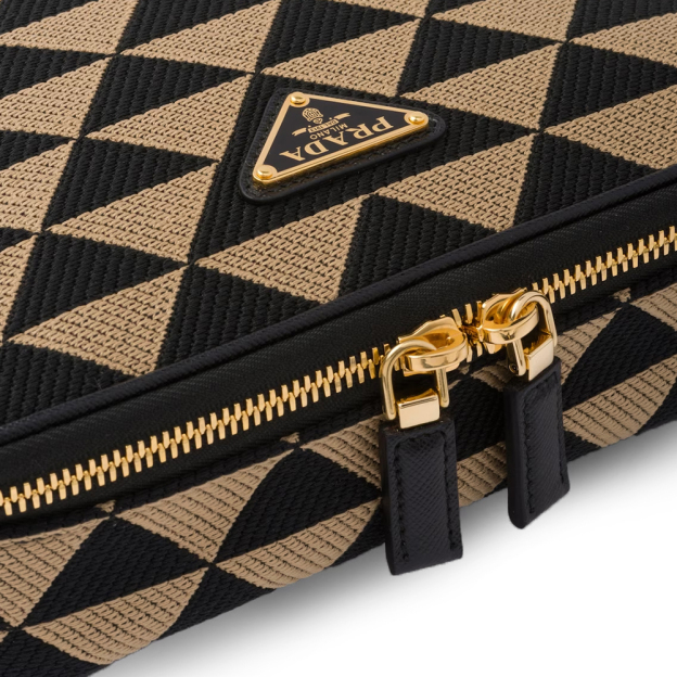 プラダ「Prada」 ブリック エンブロイダリーファブリック バッグ ブラック＋ベージュ
