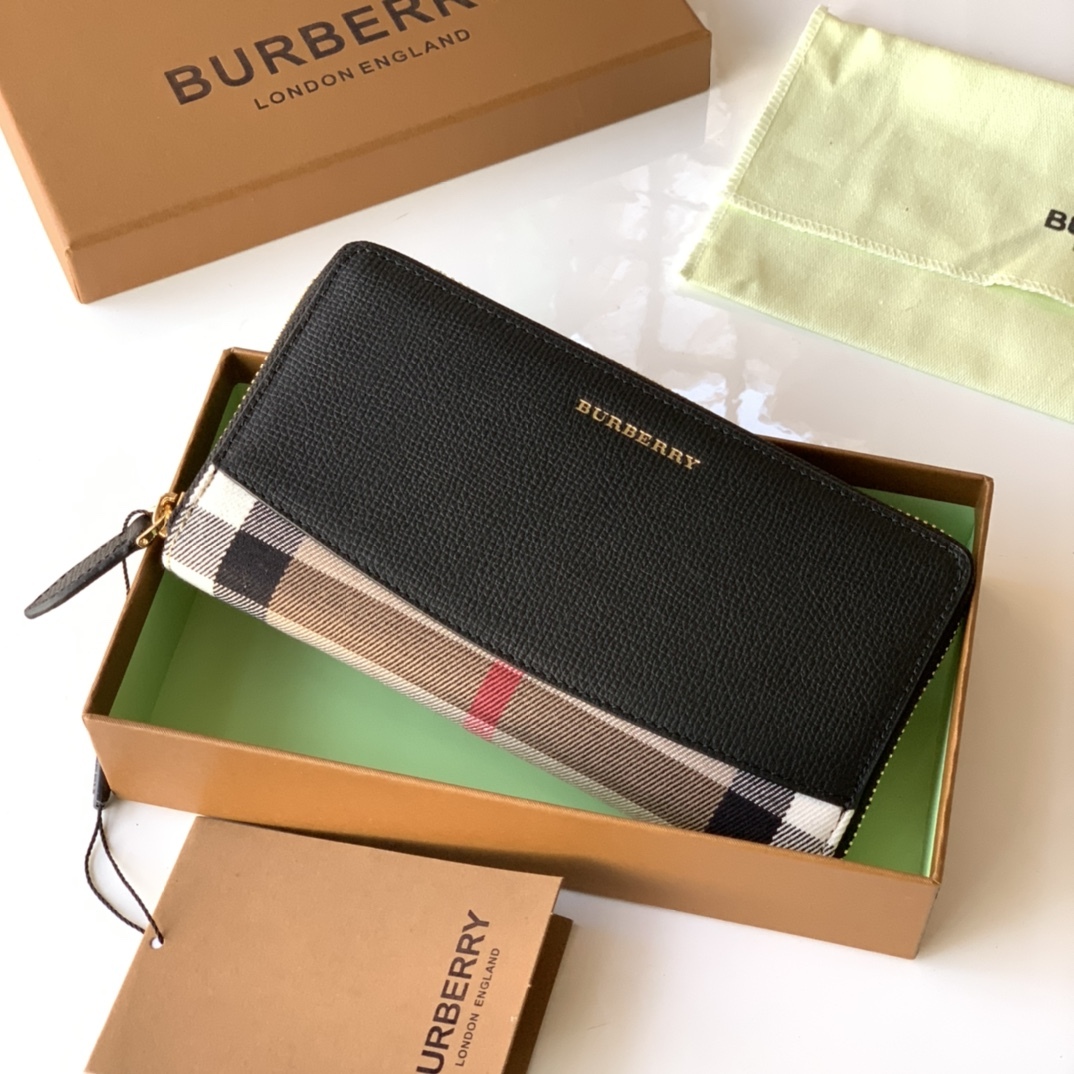 バーバリー「Burberry」Houseチェック & 粒革 ジップ ウォレット