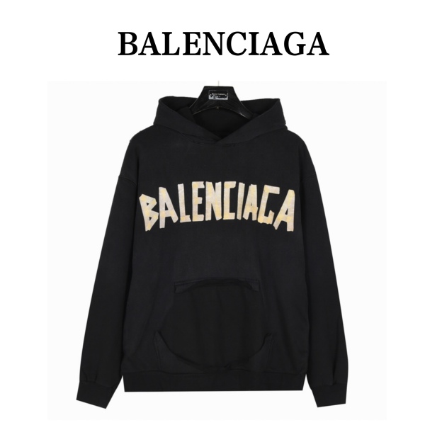 Balenciga（バレンシアガ） スクラッチ（磨破）とマスキングテープ（胶带）デザインのフード付きスウェットシャツ