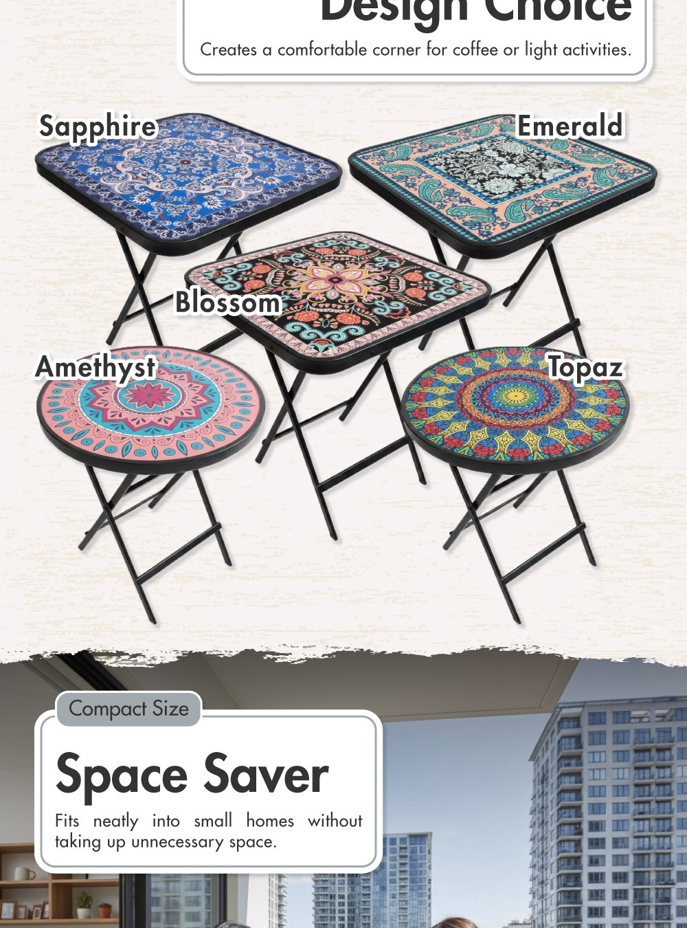 Kaleidoscope Folding Table (60x60cm)