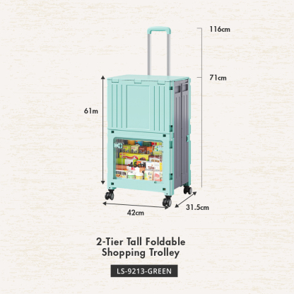HOUZE - Mova 2 Tier Tall Foldable Shopping Trolley