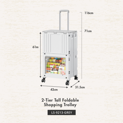 HOUZE - Mova 2 Tier Tall Foldable Shopping Trolley