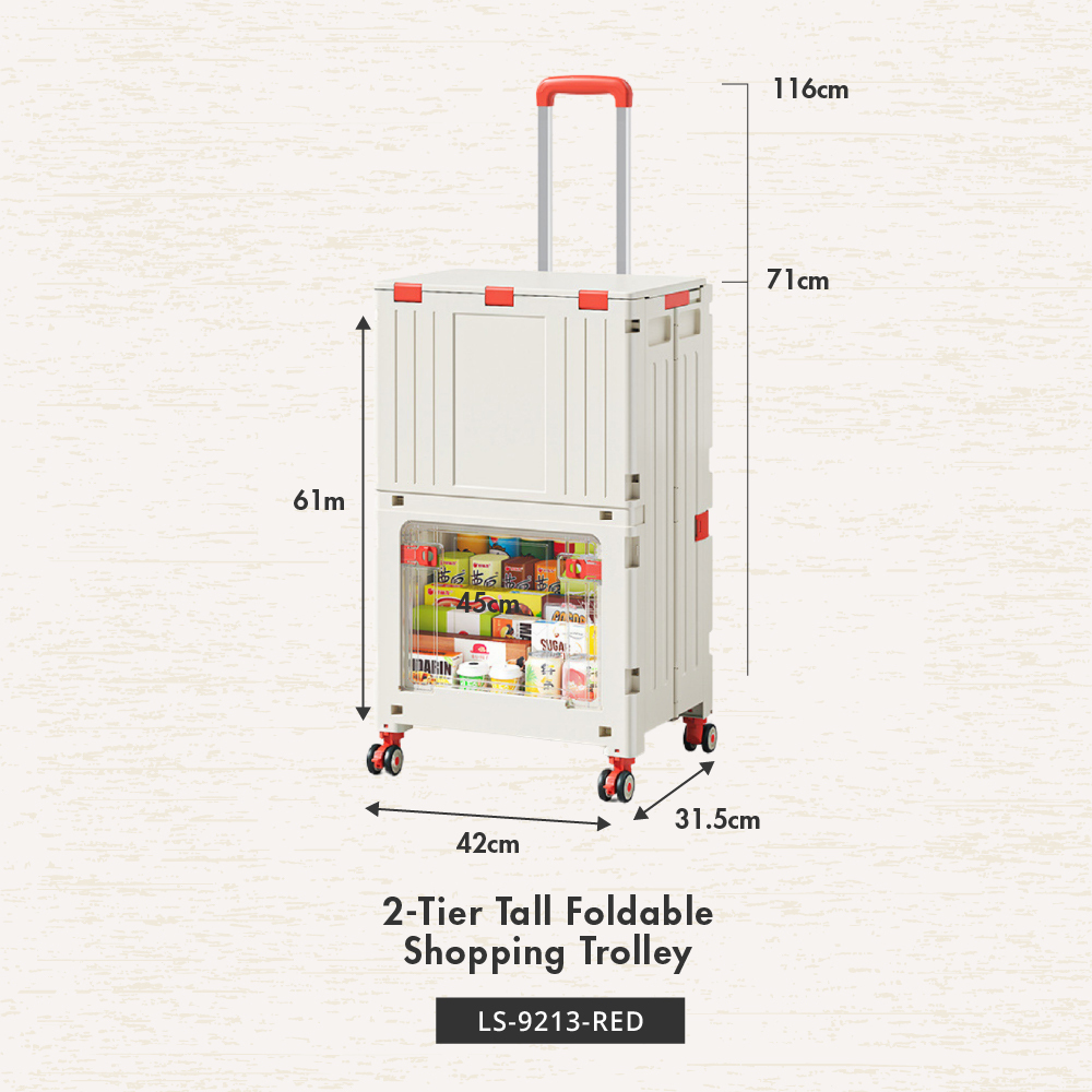 HOUZE - Mova 2 Tier Tall Foldable Shopping Trolley