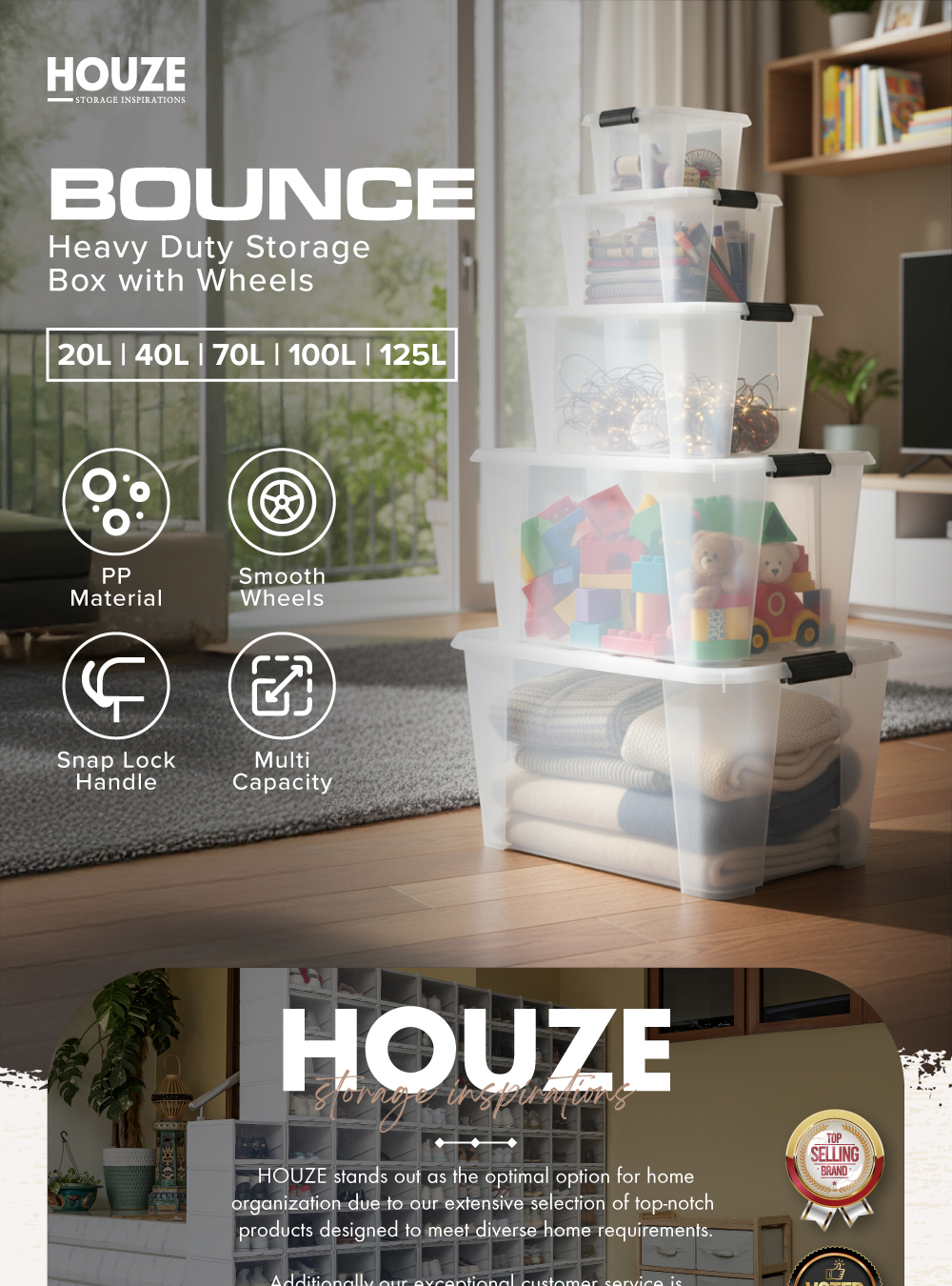 HOUZE - Bounce Heavy Duty Storage Box with Wheels