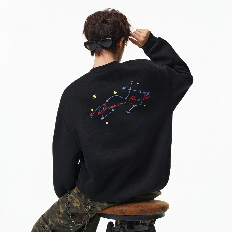 雙色字母刺繡圓領衛衣｜男士寬鬆版型厚實面料