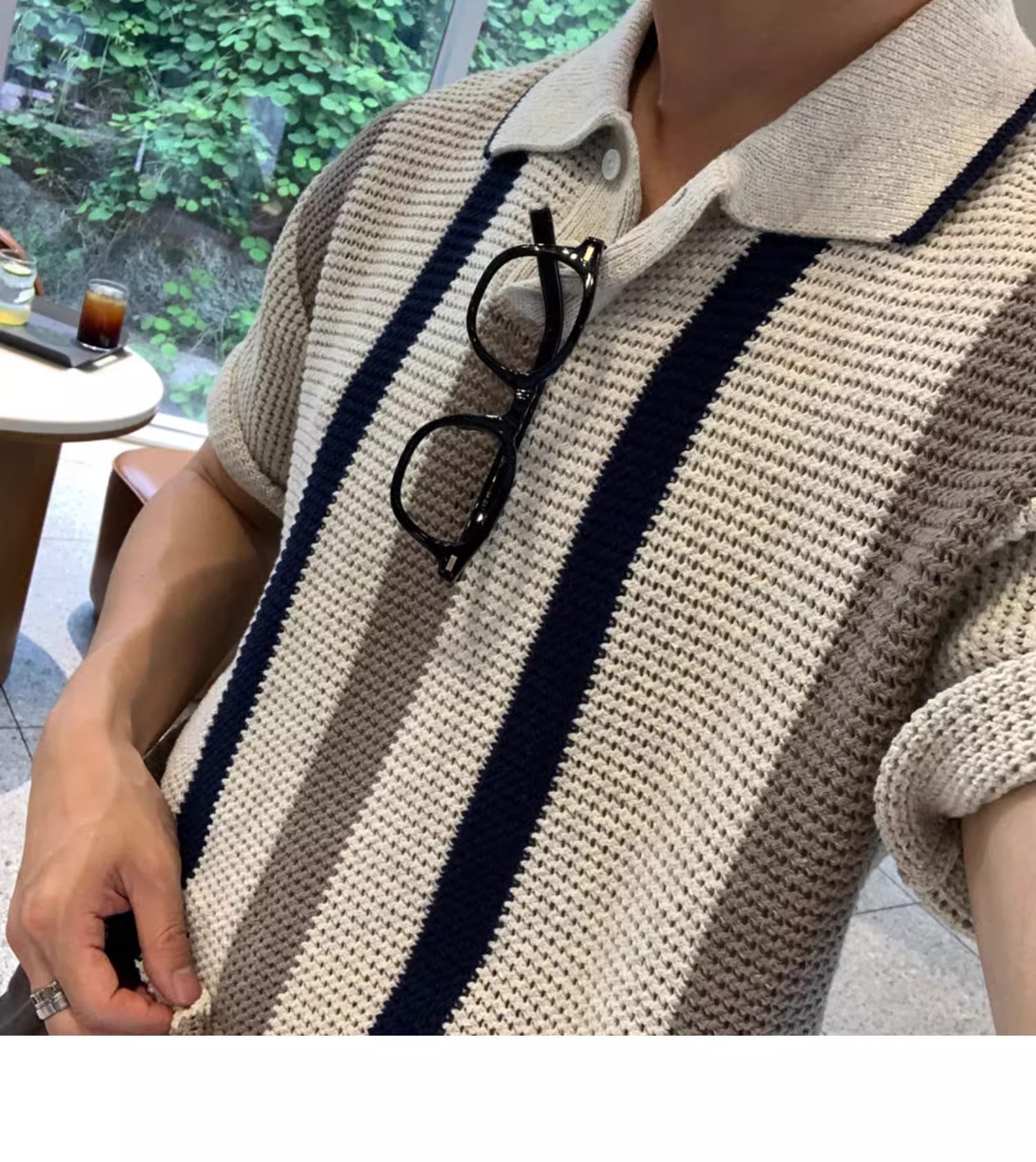 復古英倫鏤空條紋上衣 男生夏季休閒翻領短袖 POLO 衫 透氣潮流穿搭