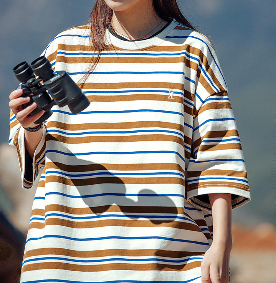 撞色條紋休閒夏季短 T
