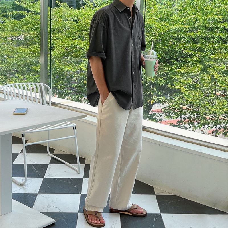 韓系潮流翻領半袖襯衫