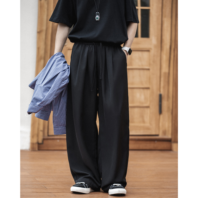 涼感日系寬鬆打褶設計垂墜感不易皺直筒長褲