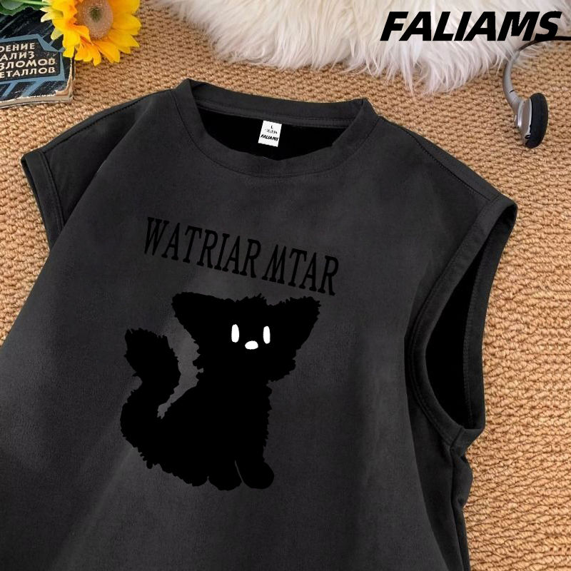 男士麂皮絨無袖坎肩背心夏季青少年休閒圓領復古百搭體恤