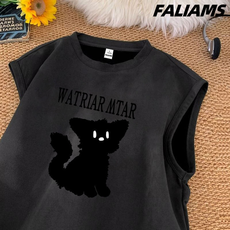 男士麂皮絨無袖坎肩背心夏季青少年休閒圓領復古百搭體恤